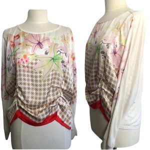 Tiny x Anthropologie Floral Long Sleeve Blouse Cream Lilly Pattern